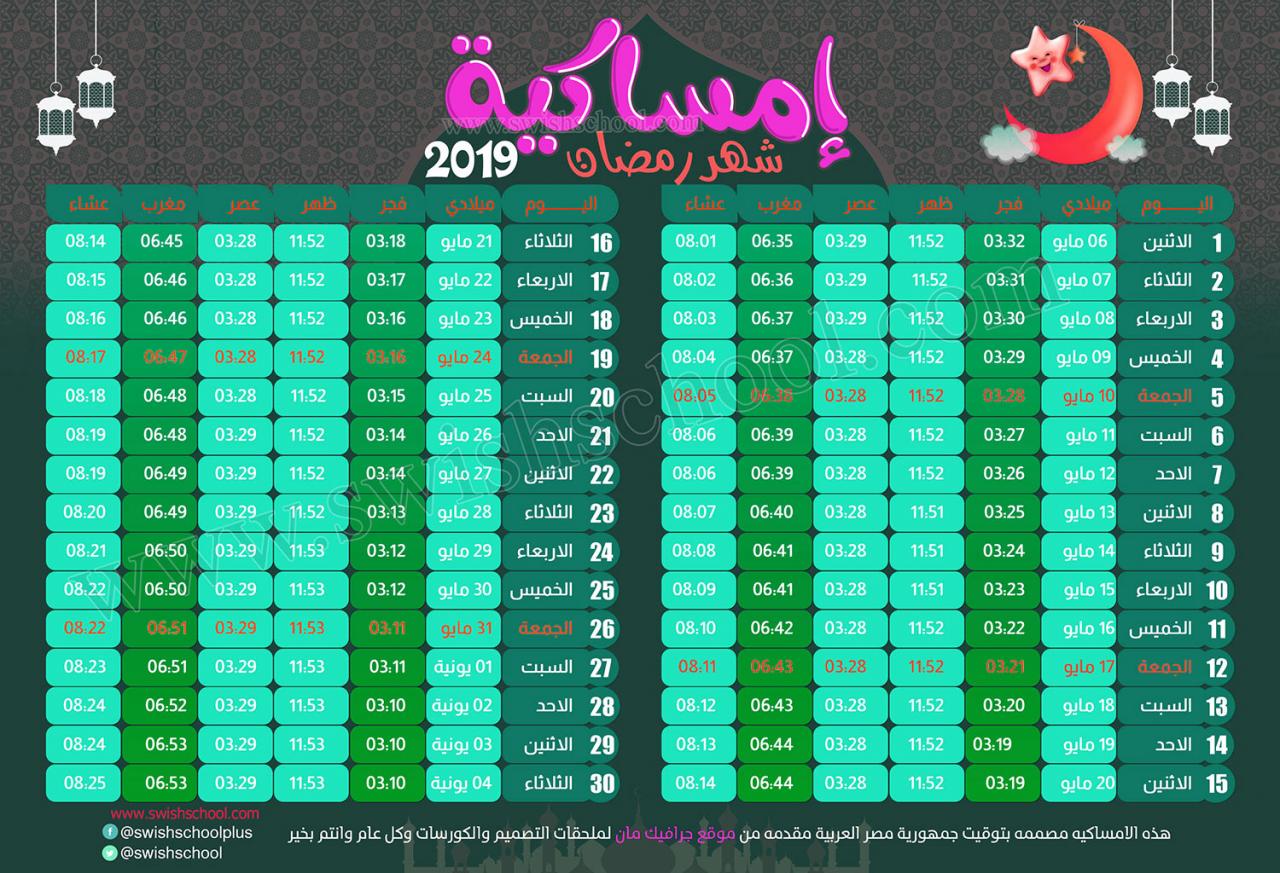 6392 2 امساكية رمضان 2019 مصر - تعرف على مواعيد الصيام فى رمضان ام ريتاج